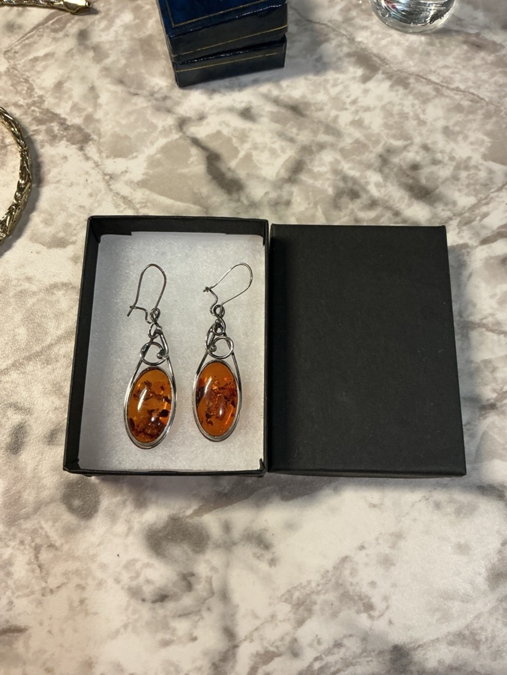 Amber Drop Dangle Earrings 925 silver